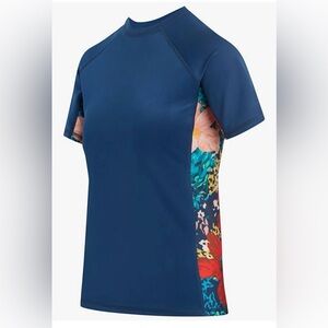 NWT Kanu Surf Navy Floral Women's Short Sleeve Rashguard and swim top